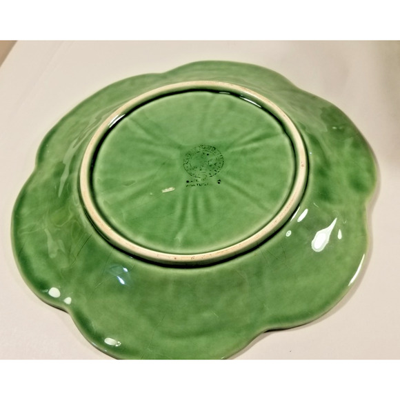 Vintage Kitchen: Bordallo Pinheiro Green Cabbage Leaf Salad Serving Bowl & Plate - Picture 10 of 14